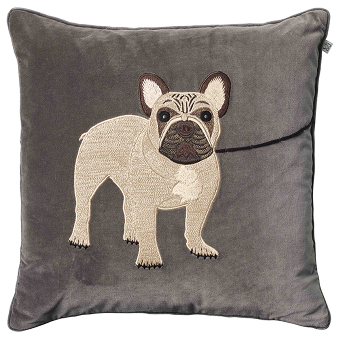 Embroidered French Bull Dog Cushion Cover, 50x50 cm