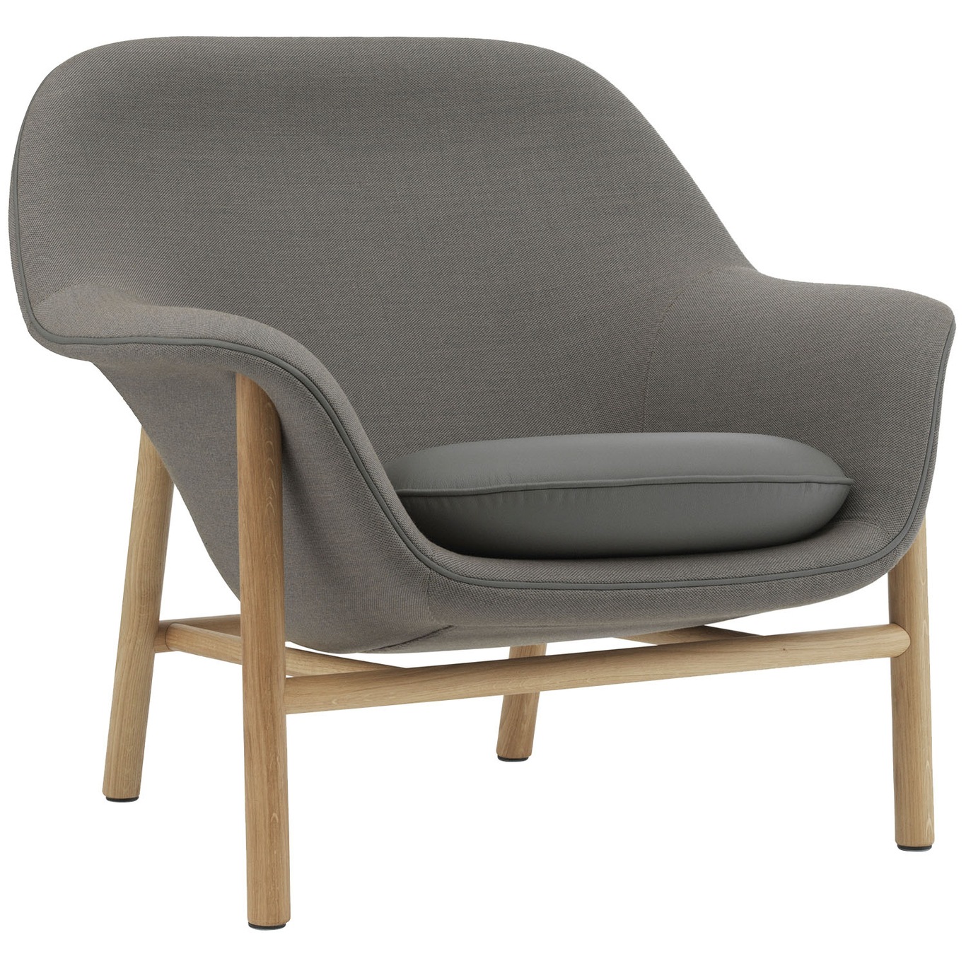 Drape Lounge Chair Low Grey Steel Nojatuoli Vaahtomuovi Valmistettu tekstiilistä Valmistettu nahkasta, Runko tammesta Harmaa