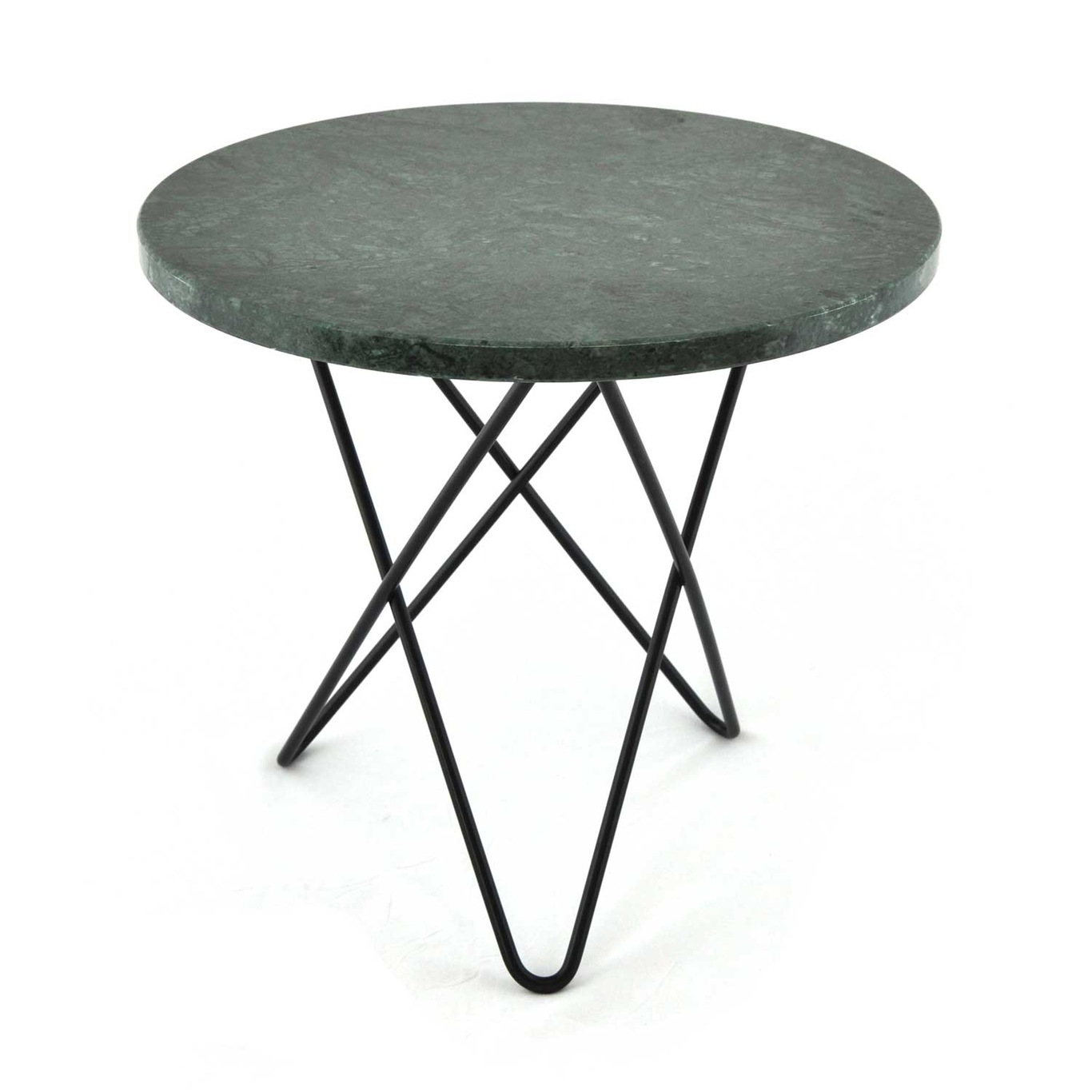 Mini O Side Table, Black Base, Green Marble
